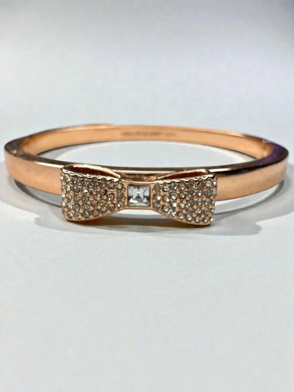 Kate Spade New York Crystal Ready Set Bow Rose Gold Tone Bangle Bracelet - Picture 11 of 13